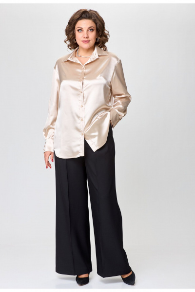 Демисезонная атласная блузка с нагрудными вытачками и воротником VIPPRIMO 116 песочный - фото 7