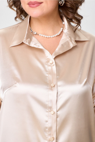 Демисезонная атласная блузка с нагрудными вытачками и воротником VIPPRIMO 116 песочный - фото 6