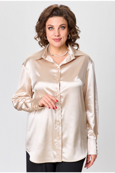 Демисезонная атласная блузка с нагрудными вытачками и воротником VIPPRIMO 116 песочный - фото 4