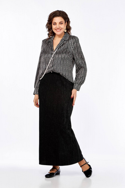Блуза свободного силуэта с пиджачным воротником и длинным рукавом Ольга Стиль С-880 черно-белый - фото 7