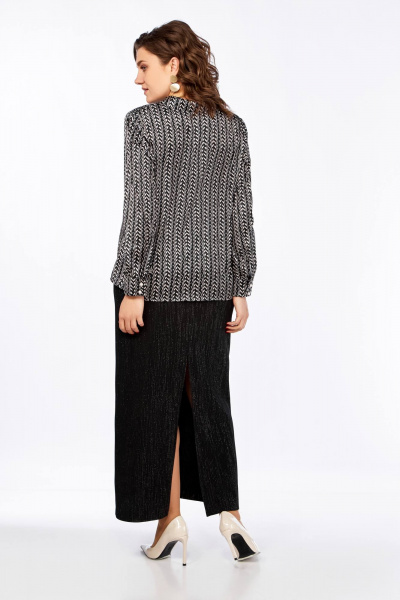 Блуза свободного силуэта с пиджачным воротником и длинным рукавом Ольга Стиль С-880 черно-белый - фото 6