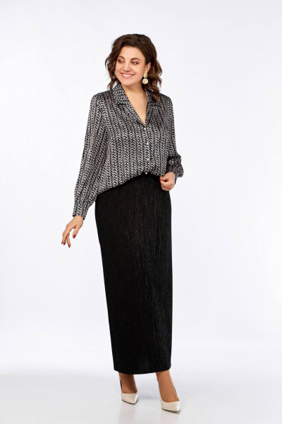 Блуза свободного силуэта с пиджачным воротником и длинным рукавом Ольга Стиль С-880 черно-белый - фото 4