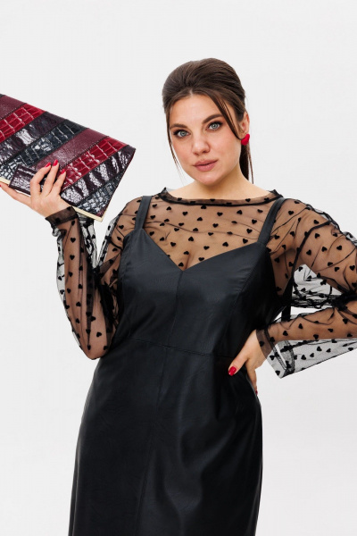 Сарафан из эко-кожи с заниженной линией талии и карманами Anelli 1497 готика - фото 8