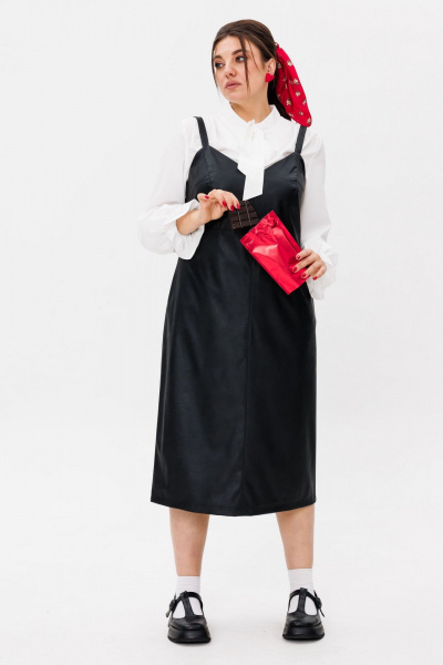 Сарафан из эко-кожи с заниженной линией талии и карманами Anelli 1497 готика - фото 5