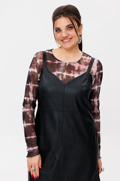 Сарафан из эко-кожи с заниженной линией талии и карманами Anelli 1497 готика - фото 4