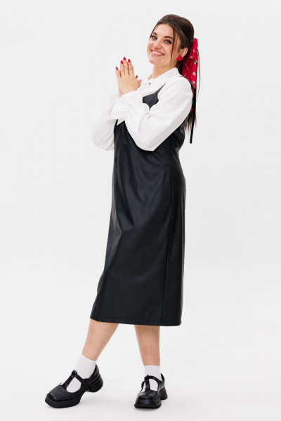 Сарафан из эко-кожи с заниженной линией талии и карманами Anelli 1497 готика - фото 2