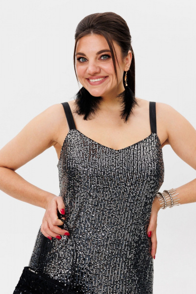 Платье-комбинация из пайеток с разрезом и регулируемыми бретелями Anelli 1507 струящийся_водопад - фото 8