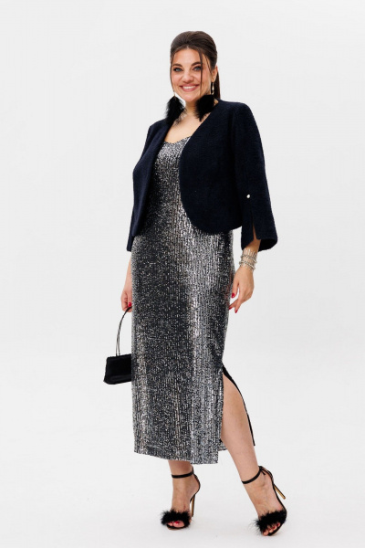 Платье-комбинация из пайеток с разрезом и регулируемыми бретелями Anelli 1507 струящийся_водопад - фото 7