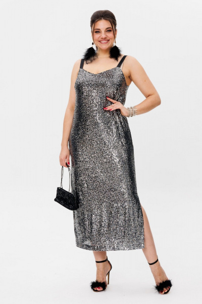 Платье-комбинация из пайеток с разрезом и регулируемыми бретелями Anelli 1507 струящийся_водопад - фото 3