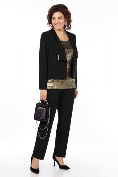 Нарядный комплект из жакета, брюк и топа с принтом БагираАнТа 1003 черный/золото - фото 1