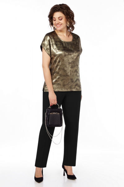 Нарядный комплект из жакета, брюк и топа с принтом БагираАнТа 1003 черный/золото - фото 4