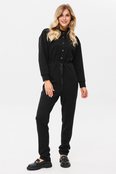 Демисезонный трикотажный комбинезон с накладными карманами PRATA wear S024 черный - фото 6