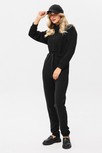 Демисезонный трикотажный комбинезон с накладными карманами PRATA wear S024 черный - фото 5
