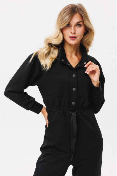 Демисезонный трикотажный комбинезон с накладными карманами PRATA wear S024 черный - фото 4