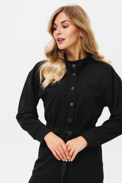 Демисезонный трикотажный комбинезон с накладными карманами PRATA wear S024 черный - фото 3