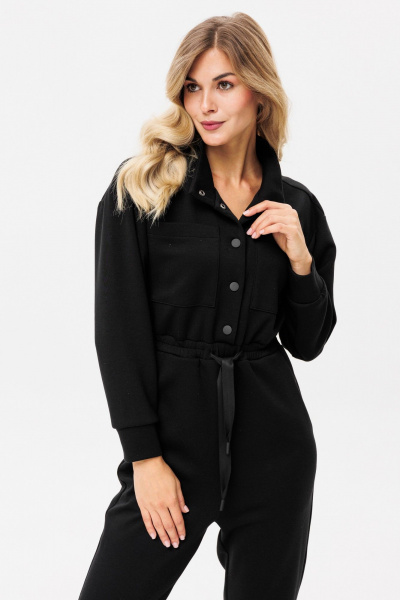 Демисезонный трикотажный комбинезон с накладными карманами PRATA wear S024 черный - фото 2