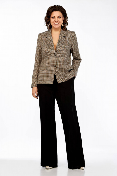 Бежевый жакет полуприлегающего силуэта с рельефными вытачками Ольга Стиль С-887 песочный - фото 3