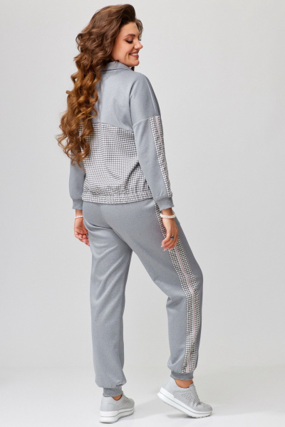 Спортивный женский комплект из трикотажа с рисунком гусиной лапки Fita 1861 серый - фото 8