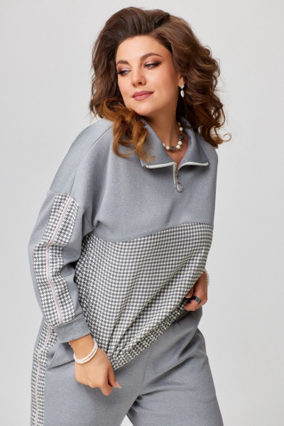 Спортивный женский комплект из трикотажа с рисунком гусиной лапки Fita 1861 серый - фото 7