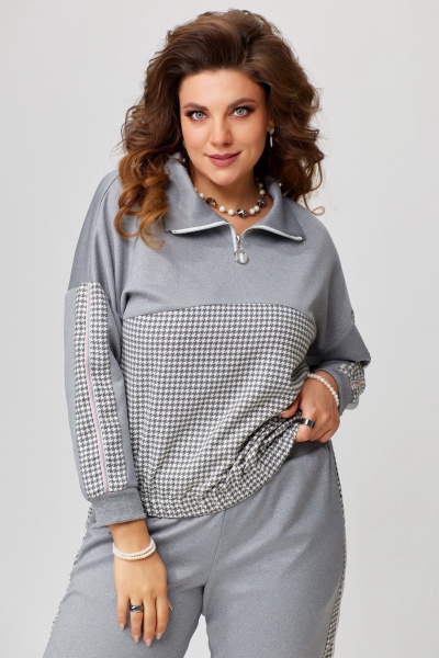 Спортивный женский комплект из трикотажа с рисунком гусиной лапки Fita 1861 серый - фото 6