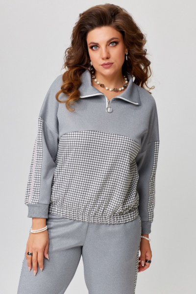 Спортивный женский комплект из трикотажа с рисунком гусиной лапки Fita 1861 серый - фото 5