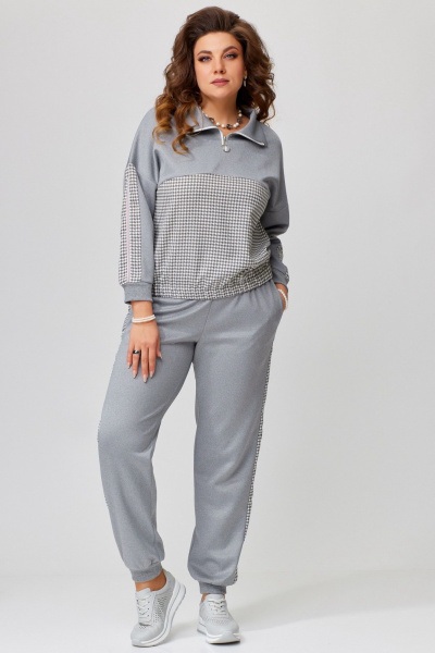 Спортивный женский комплект из трикотажа с рисунком гусиной лапки Fita 1861 серый - фото 1