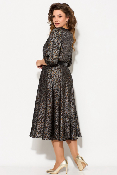 Платье расклешенное из текстильной ткани с леопардовым принтом Fita 5021 коричнево-золотой - фото 8