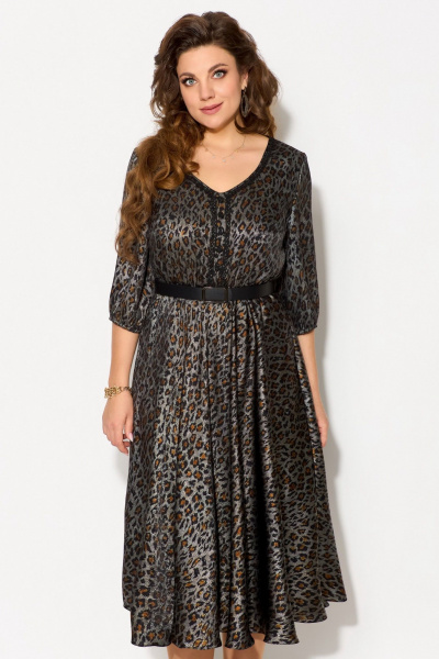 Платье расклешенное из текстильной ткани с леопардовым принтом Fita 5021 коричнево-золотой - фото 5