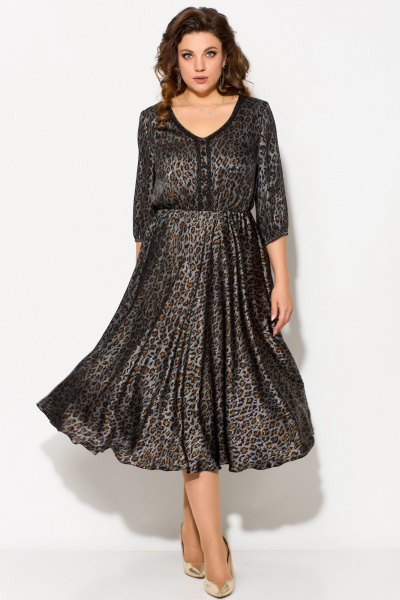 Платье расклешенное из текстильной ткани с леопардовым принтом Fita 5021 коричнево-золотой - фото 4