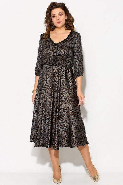 Платье расклешенное из текстильной ткани с леопардовым принтом Fita 5021 коричнево-золотой - фото 3