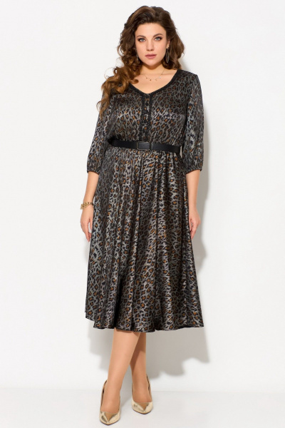 Платье расклешенное из текстильной ткани с леопардовым принтом Fita 5021 коричнево-золотой - фото 1