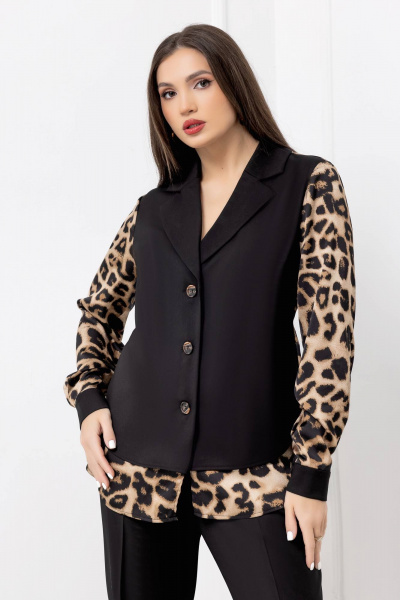 На каждый день черный комплек с брюками и блузой из текстиля Gold Style 2695 - фото 10