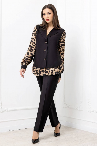 На каждый день черный комплек с брюками и блузой из текстиля Gold Style 2695 - фото 3