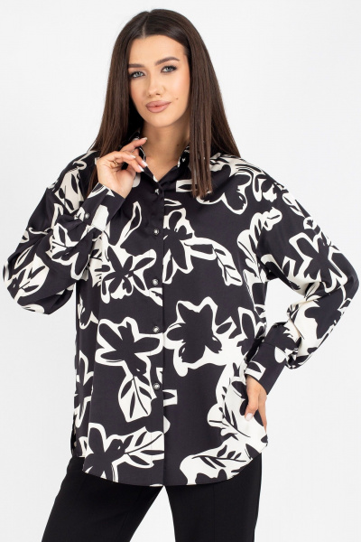 Демисезонная блузка из текстиля с цветочным принтом и спущенными плечами VIZAVI 816 черно-белый - фото 3