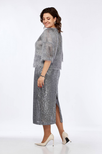 Блуза, юбка Ольга Стиль Л-413 серебро - фото 7