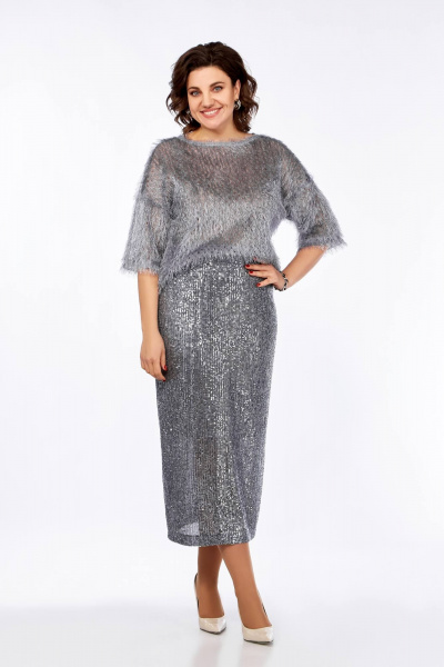 Блуза, юбка Ольга Стиль Л-413 серебро - фото 3