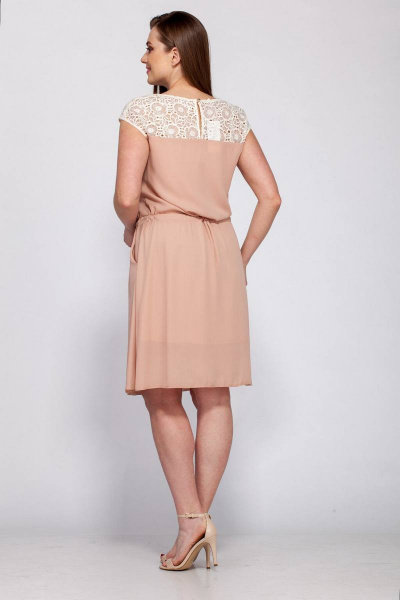 Платье прямое летнее из шифона с кружевной отделкой Pama Style 794 бежевый - фото 2
