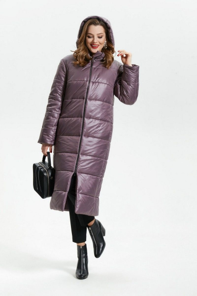 Зимнее утепленное пальто на молнии и капюшоне TEZA 1792 пыльно-розовый - фото 1