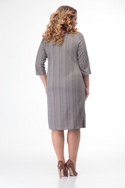 Многоцветное платье из трикотажа с прорезными карманами и складками Anelli 899 серый-капучино - фото 9