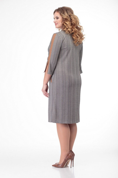 Многоцветное платье из трикотажа с прорезными карманами и складками Anelli 899 серый-капучино - фото 3