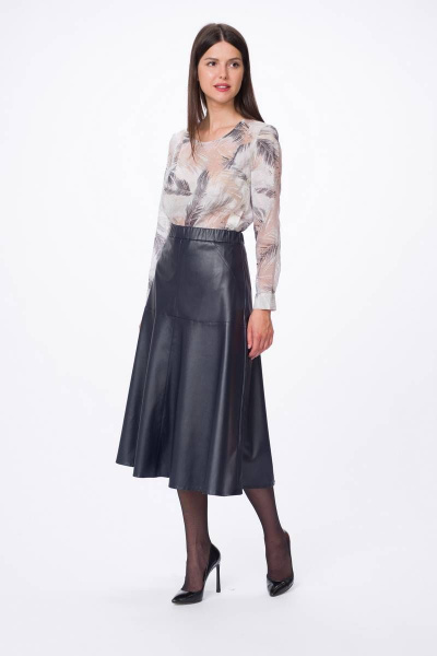 Юбка из эко-кожи приталенная на притачном поясе Stilville 1736 черный - фото 6