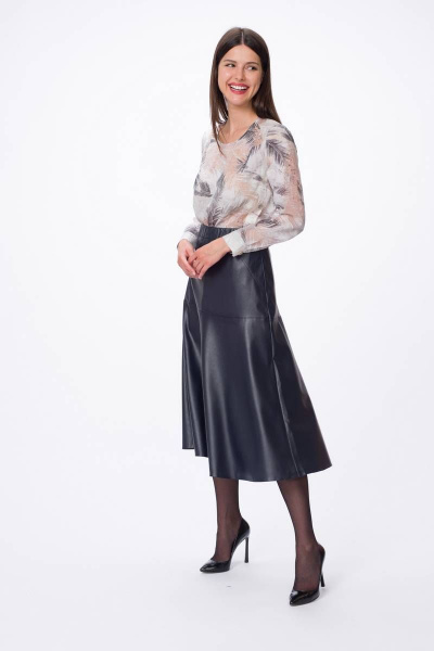 Юбка из эко-кожи приталенная на притачном поясе Stilville 1736 черный - фото 4