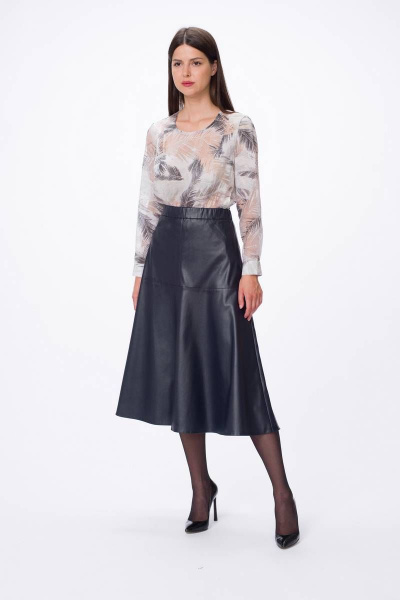 Юбка из эко-кожи приталенная на притачном поясе Stilville 1736 черный - фото 3