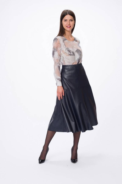 Юбка из эко-кожи приталенная на притачном поясе Stilville 1736 черный - фото 2