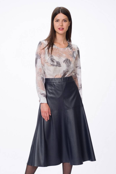 Юбка из эко-кожи приталенная на притачном поясе Stilville 1736 черный - фото 1