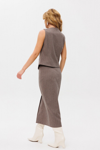 Деловой коричневый жилет и юбка из текстиля Ambera Style 2106 - фото 5