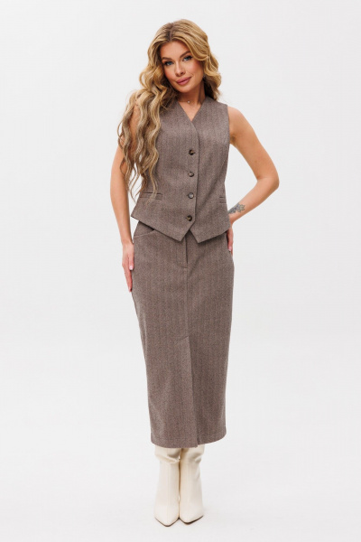 Деловой коричневый жилет и юбка из текстиля Ambera Style 2106 - фото 1