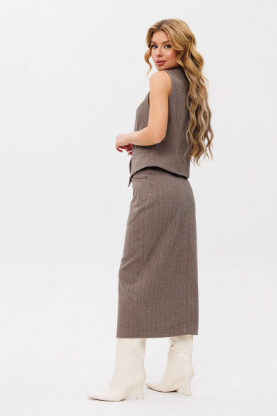 Деловой коричневый жилет и юбка из текстиля Ambera Style 2106 - фото 3