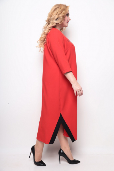 Платье в стиле casual из текстиля с вставками и разрезами по бокам Michel chic 2073/1 красный - фото 3