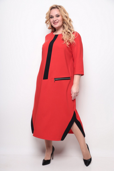 Платье в стиле casual из текстиля с вставками и разрезами по бокам Michel chic 2073/1 красный - фото 2